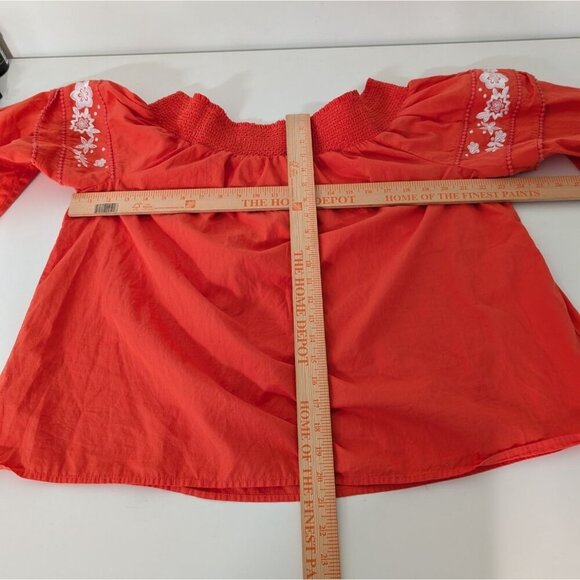 Crown & Ivy Embroidered Floral Shirt Womens Size XXL Orange Off Shoulder Boho - Picture 7 of 9